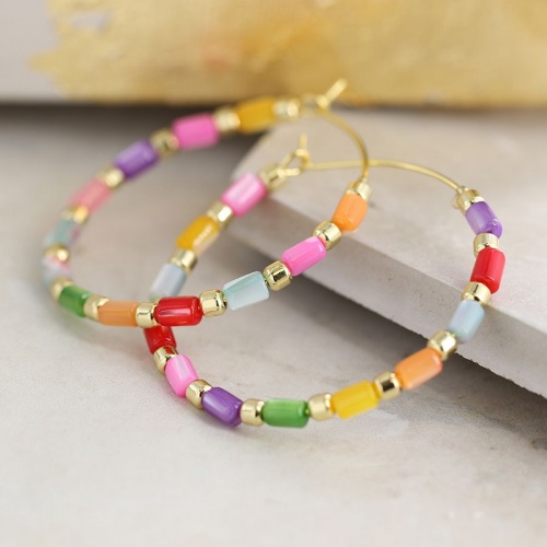 Rainbow Shell Bead Golden Hoop Earrings by Peace of Mind